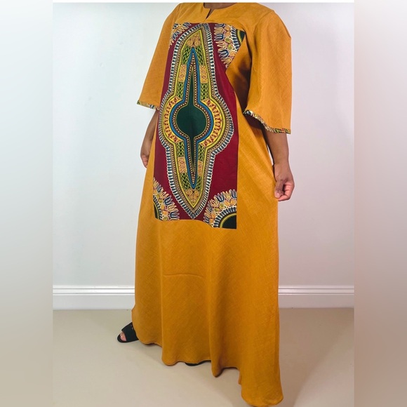 Handmade Burnt Orange Dashiki Detail Maxi Dress - Picture 8 of 10